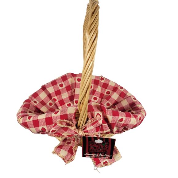 Vintage Homespun Creations Decorative Basket, Red Heart Checkered Liner Country - Picture 1 of 11